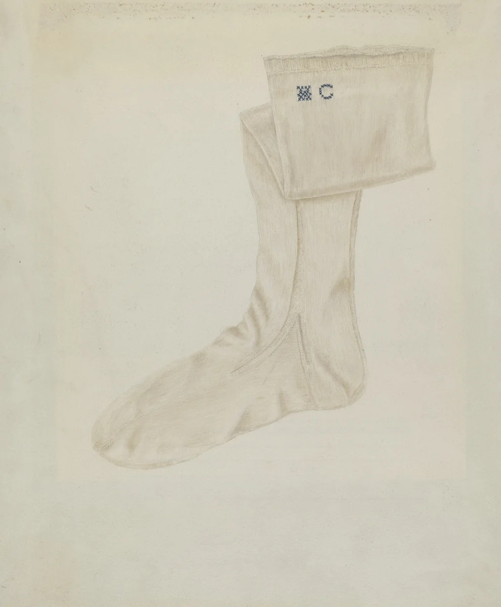 Shaker Woman's Stocking by Betty Fuerst, index of american design, 1936