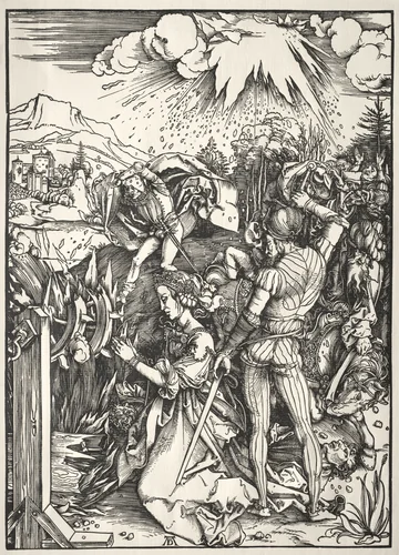 The Martyrdom of St. Catherine by Albrecht Dürer, print, 1497-1499