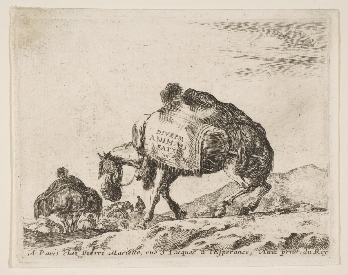 Pack Horse, frontispiece for "Diversi Animali" by Stefano della Bella, print, 1636-1646