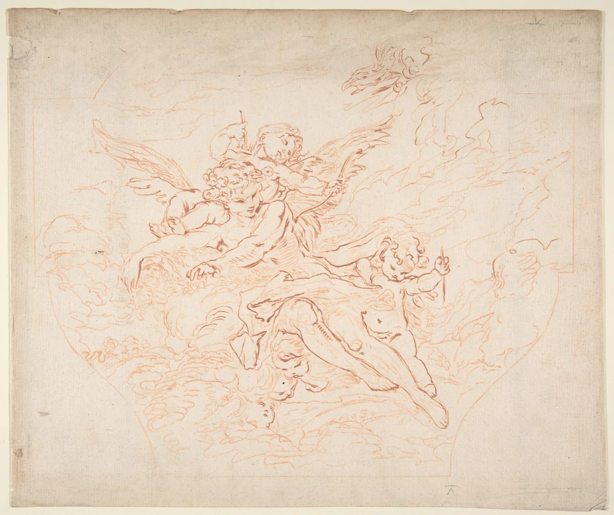 Preparatory Drawing of a Ceiling for Etching, after Boucher Drawing by Jean Charles François, drawing, 1730-1769