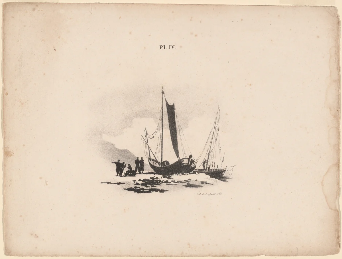 Boats on the Beach by Bernard Gaillot, print, 1824