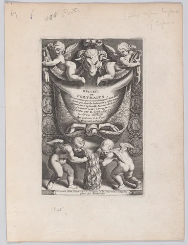 Frontispiece from "Collection of Portraits" by Etienne Jehandier Desrochers, print, 1714-1741