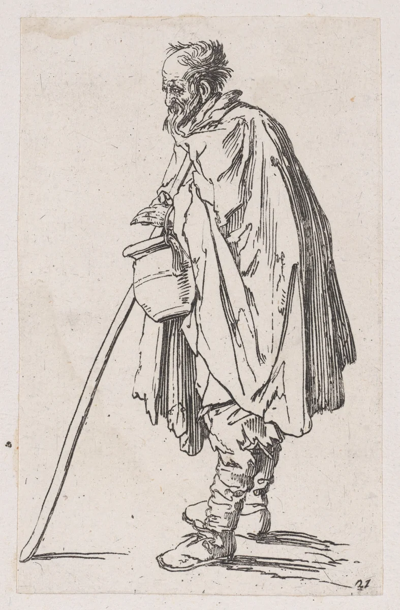 Reverse Copy of Le Mendiant au Couvet (The Beggar of Couvet), from Les Gueux suite appelée aussi Les Mendiants, Les Baroni, ou Les Barons (The Beggars, also called the Barons) by anonymous, print, 1625-1700