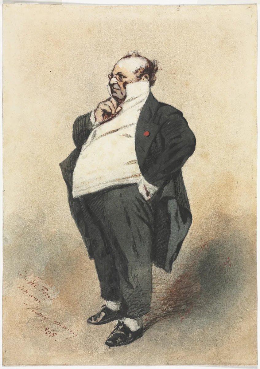 Joseph Prud'homme Standing by Henry Bonaventure Monnier, drawing, 1868