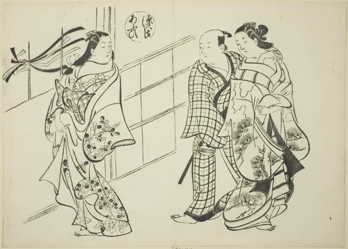 The Aoi Chapter from "The Tale of Genji" (Genji Aoi), from a series of Genji parodies by Okumura Masanobu (奥村政信), print, 1705-1715