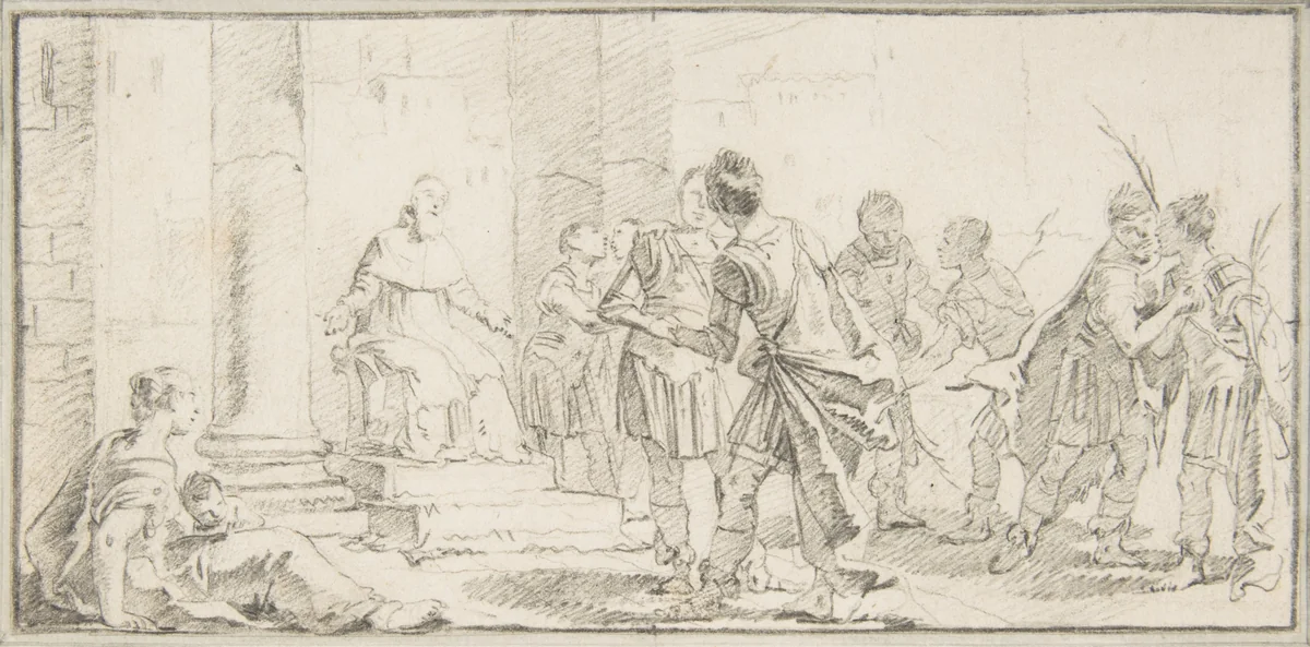 Illustration for a Book: Scene of Peacemaking by Giovanni Battista Tiepolo, drawing, 1696-1770