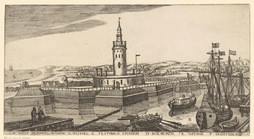 Gezicht op fort Weichselmünde by Aegidius Dickmann, print, 1625