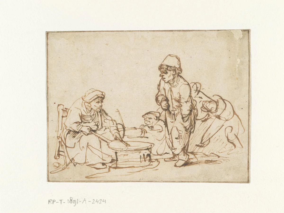 The Pancake Woman by Rembrandt van Rijn, drawing, 1635