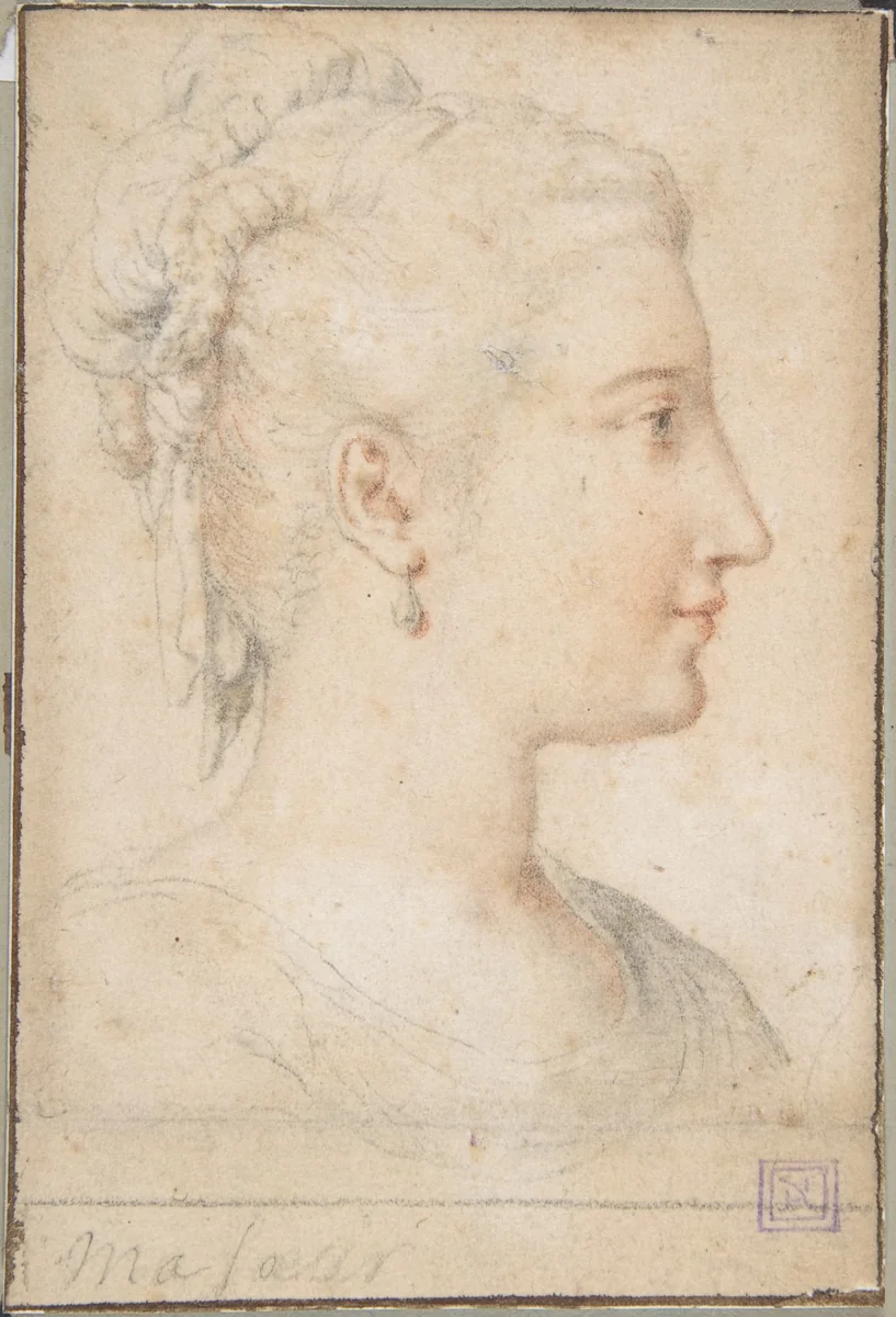 Head of a Woman in Profile by anonymous, drawing, 1500-1599