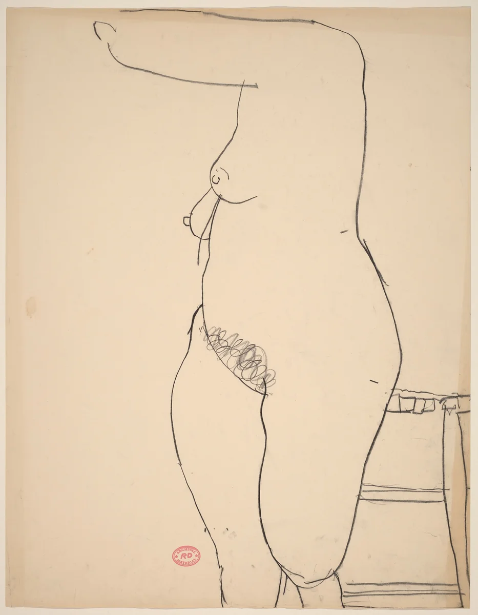 Untitled [female nude standing beside a stool] by Richard Diebenkorn, drawing, 1955-1967