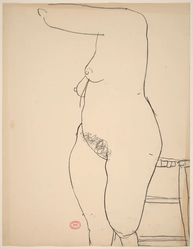 Untitled [female nude standing beside a stool] by Richard Diebenkorn, drawing, 1955-1967