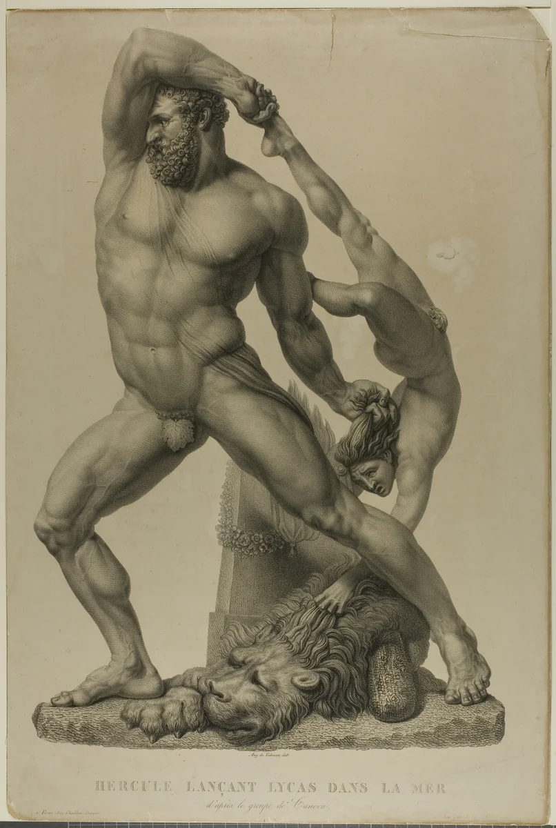Hercules Throwing Lichas into the Sea by Auguste de Valmont, print, 1815-1845