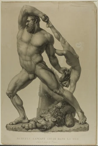 Hercules Throwing Lichas into the Sea by Auguste de Valmont, print, 1815-1845