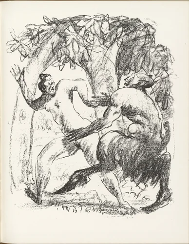 Faun and Nymph (Faun und Nymphe) (plate, page 95) from the periodical Münchner Blätter für Dichtung und Graphik, vol. 1, no. 6 (June 1919) by Walther Teutsch, periodical, 1919