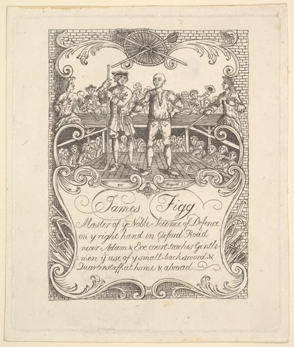 Trade card for James Figg by William Hogarth, print, 1790-1799