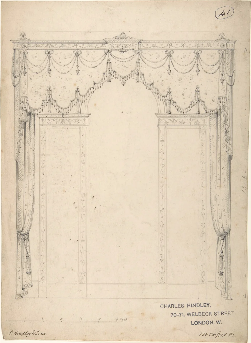 Design for a Wall with Three Windows by Charles Hindley and Sons, drawing, 1841-1884
