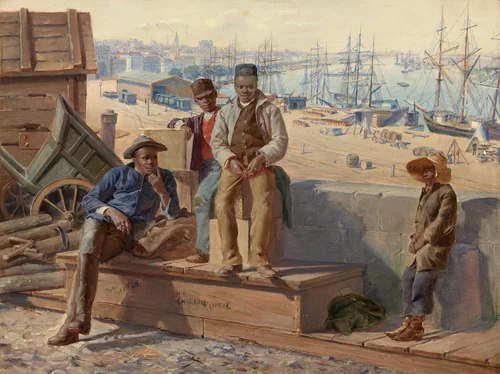 Negro Boys on the Quayside by David Norslup, painting, 1865