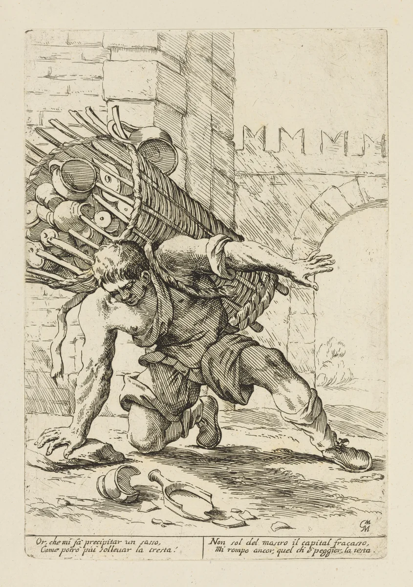 Vendor of Erthenware Pots, from Di Bologna l'Arti per via D'An.ibal' Ca.rac, plate 4 by Giuseppe Maria Mitelli, print, 1660