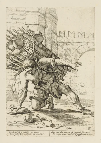 Vendor of Erthenware Pots, from Di Bologna l'Arti per via D'An.ibal' Ca.rac, plate 4 by Giuseppe Maria Mitelli, print, 1660