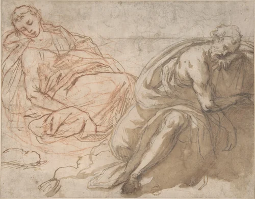 Two Sleeping Figures by anonymous, drawing, 1600-1700
