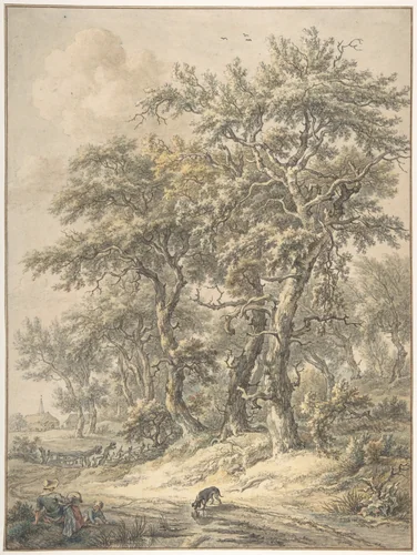 Woman and Child Sitting next to a Road by Egbert van Drielst, drawing, 1760