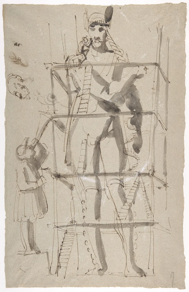 Sculptor at Work on a Colossal Statue by Carl August Ehrensvärd, drawing, 1765-1800