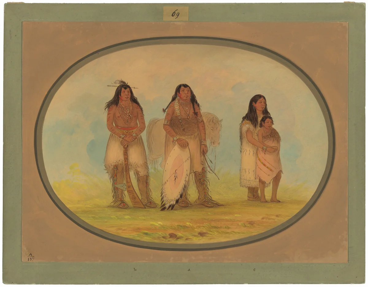 Four Kiowa Indians by George Catlin, painting, 1861-1869
