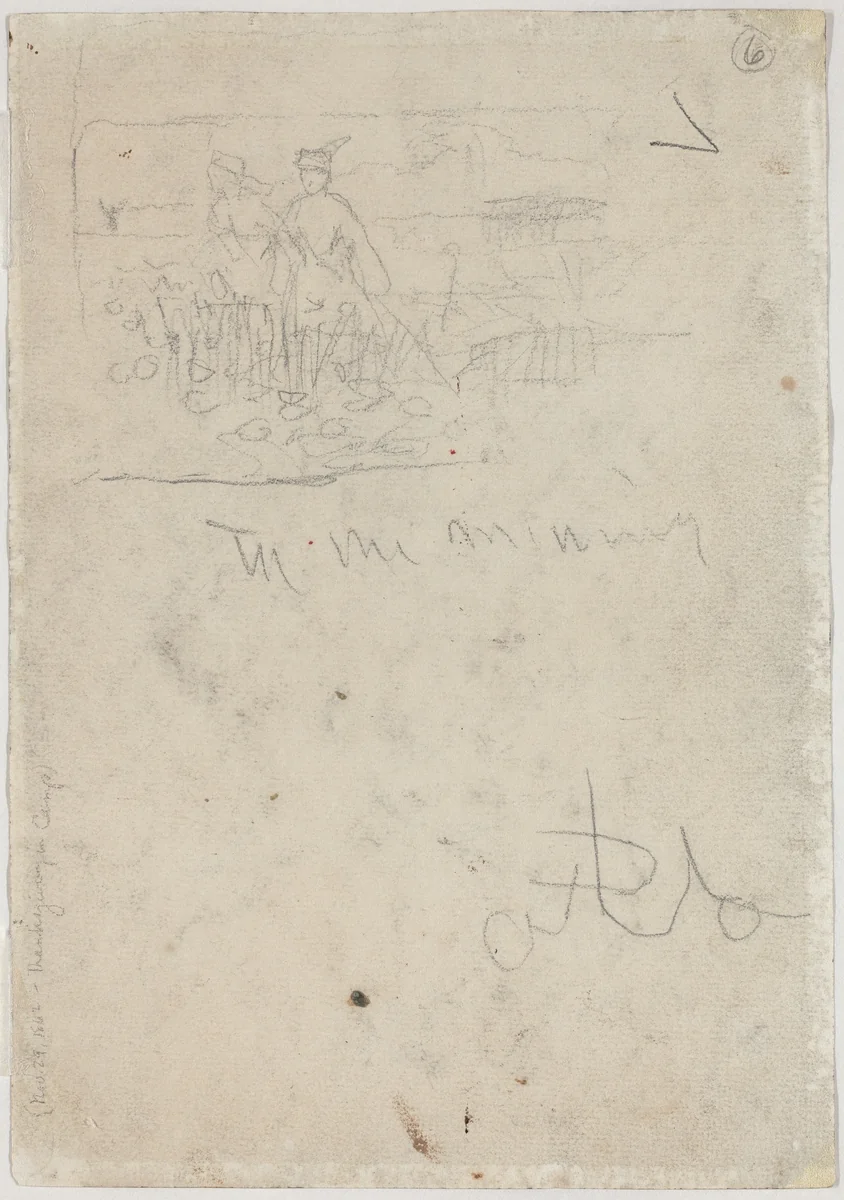 Thanksgiving in Camp [verso] by Winslow Homer, drawing, 1836-1910