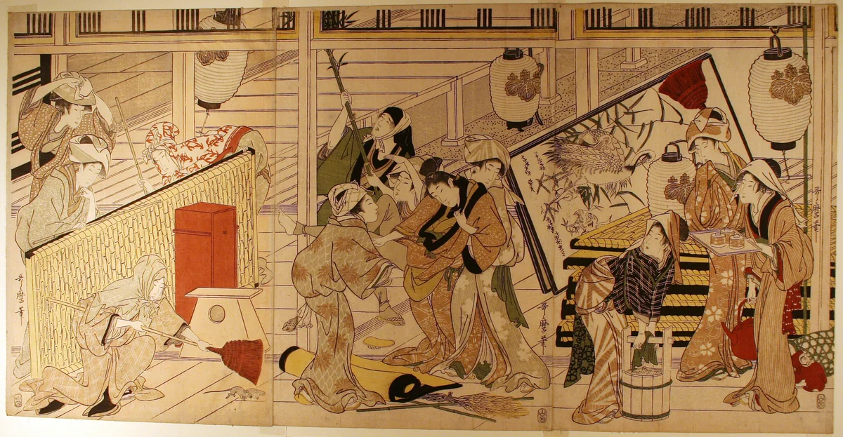 House cleaning in preparation for the New Year by Kitagawa Utamaro (喜多川歌麿), print, 1796-1799