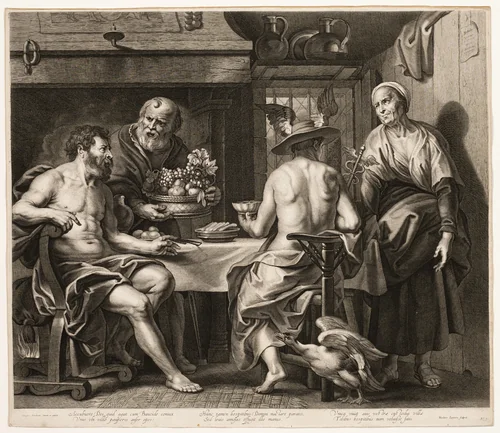 Jupiter and Mercury with Philemon and Baucis by Nicolaes Lauwers
Jacob Jordaens, print, 1645-1652