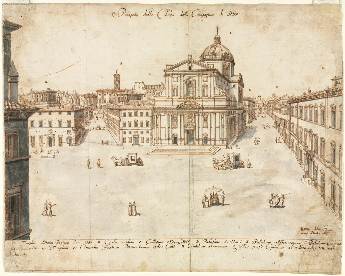 Eighteen Views of Rome: The Church of the Gesù by Lievin Cruyl, drawing, 1665