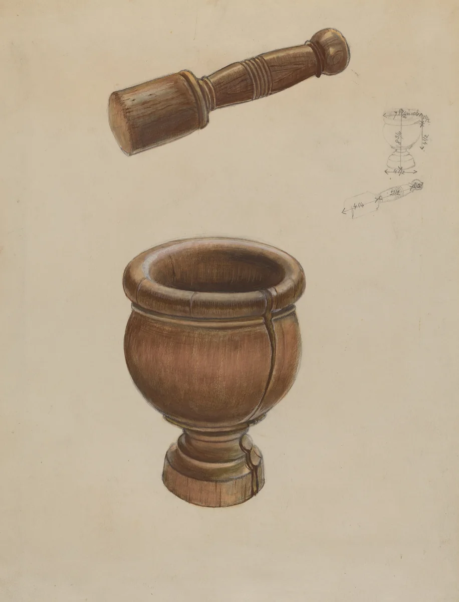 Mortar and Pestle by Ludmilla Calderon, index of american design, 1936