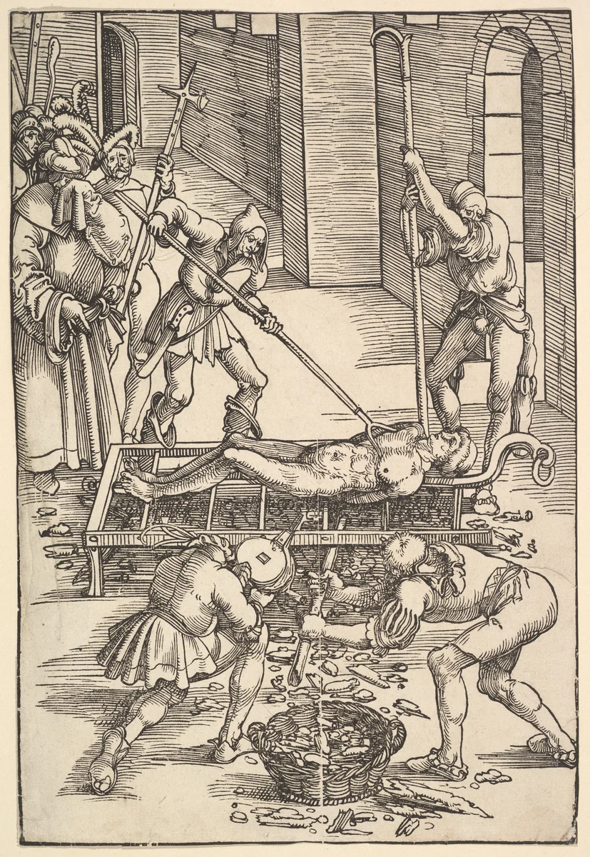 Martyrdom of St. Lawrence by Hans Baldung, print, 1500-1510
