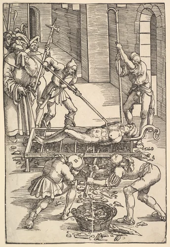 Martyrdom of St. Lawrence by Hans Baldung, print, 1500-1510
