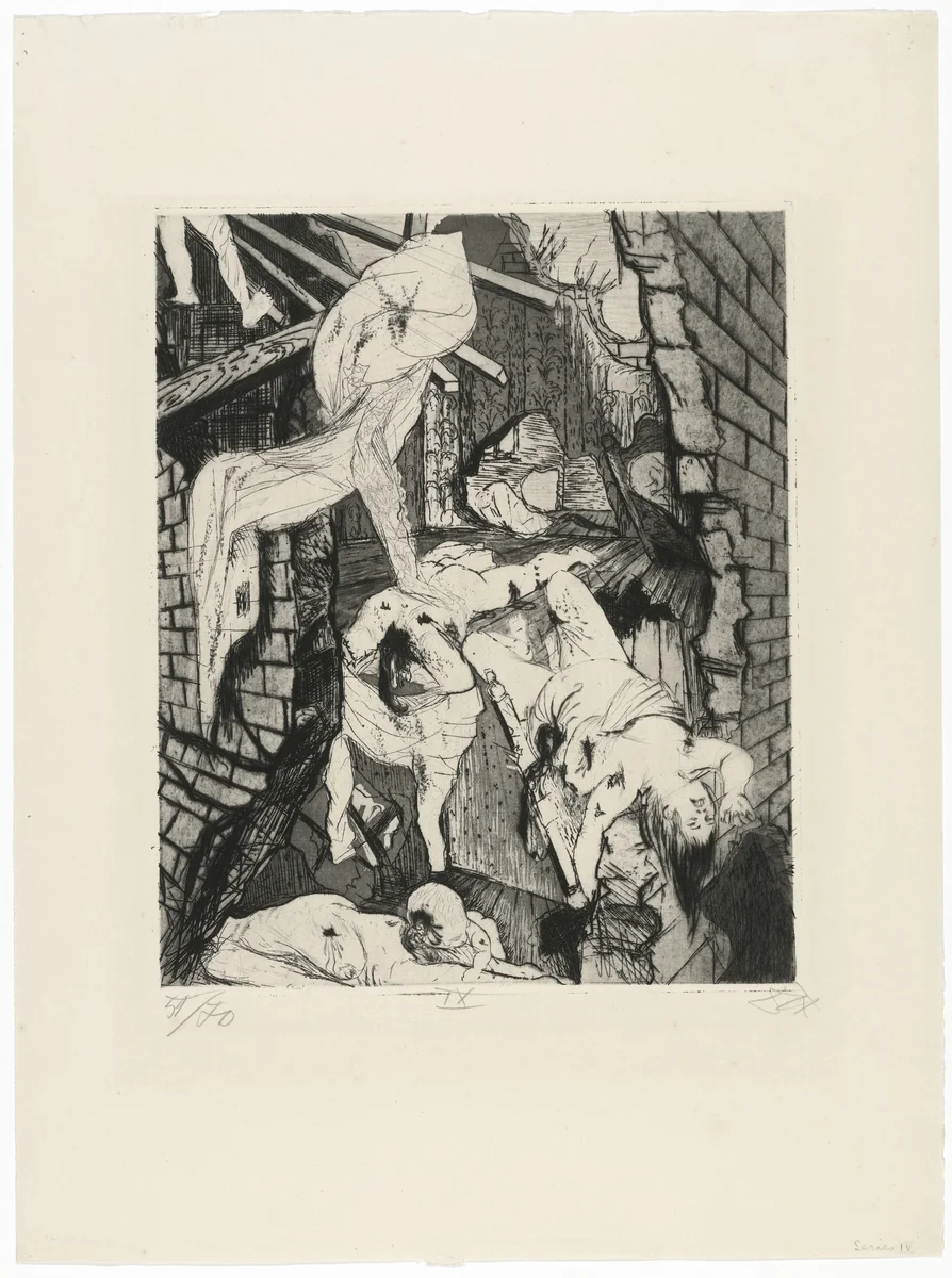 House Destroyed by Aerial Bombs (Tournai) [Durch Fliegerbomben zerstörtes Haus (Tournai)] from The War (Der Krieg) by Otto Dix, print, 1924