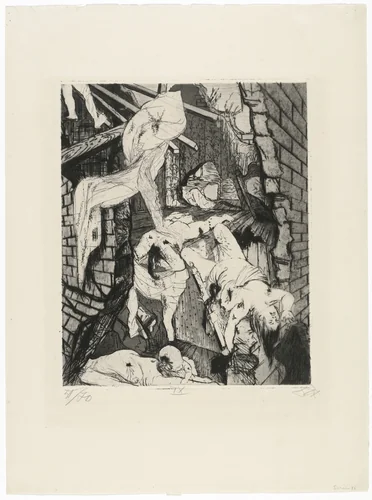 House Destroyed by Aerial Bombs (Tournai) [Durch Fliegerbomben zerstörtes Haus (Tournai)] from The War (Der Krieg) by Otto Dix, print, 1924