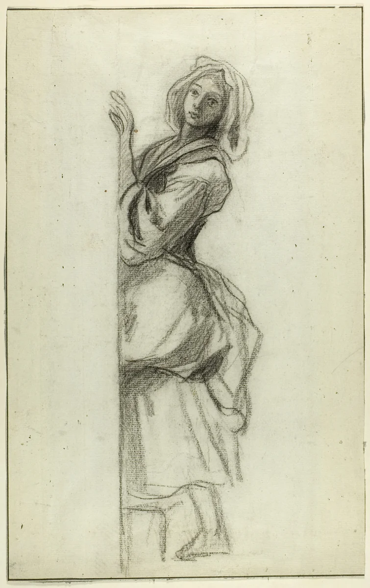 Study of a Peasant Girl by Camille Roqueplan, drawing, 1803-1855