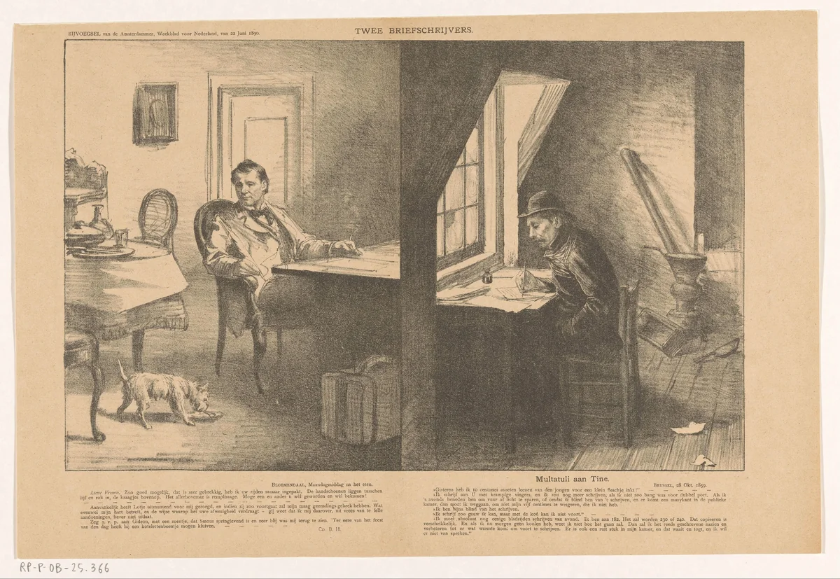 Twee briefschrijvers by Johan Braakensiek, print, 1890