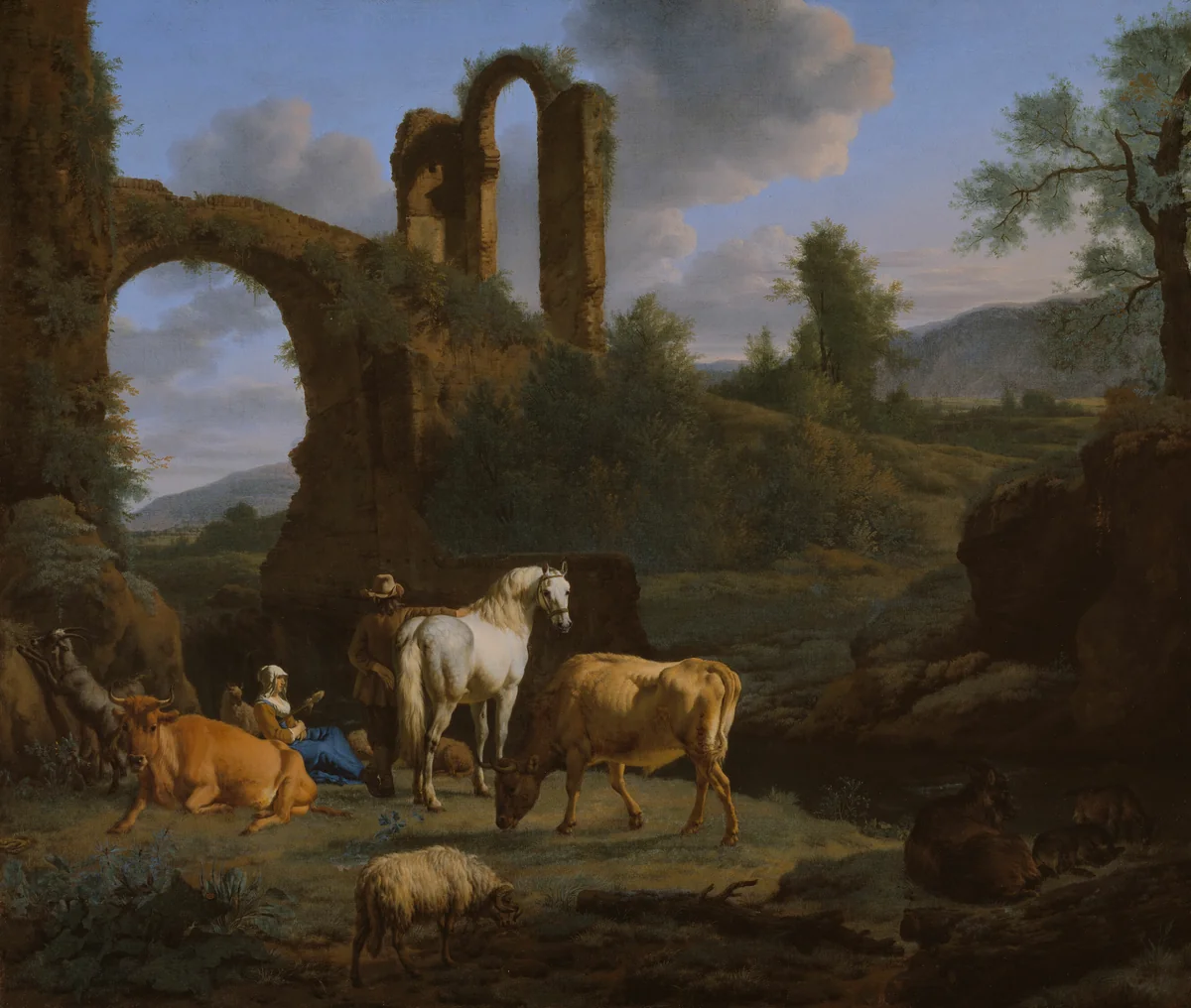 Pastoral Landscape with Ruins by Adriaen van de Velde, painting, 1664