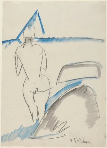 Bather on the Beach by Ernst Ludwig Kirchner, drawing, 1912-1913