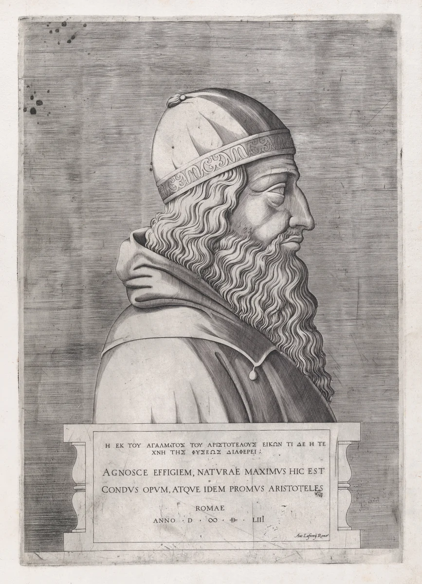 Aristotle, from "Speculum Romanae Magnificentiae" by anonymous, print, 1553