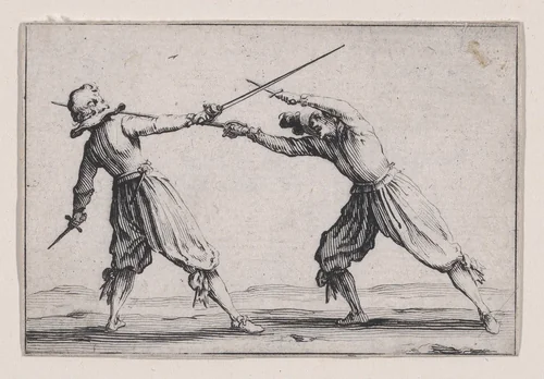 Le Duel a l'Épée et au Poignard (The Duel with the Sword and Dagger), from "Les Caprices" Series A, The Florence Set by Jacques Callot, print, 1617