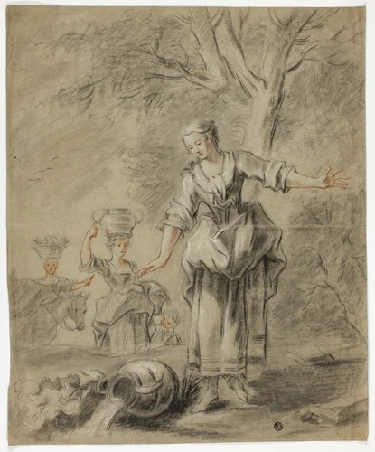 Illustration for La Fontaine's Pierrette et le Pot-au-Lait by François Boucher, drawing, 1700-1799