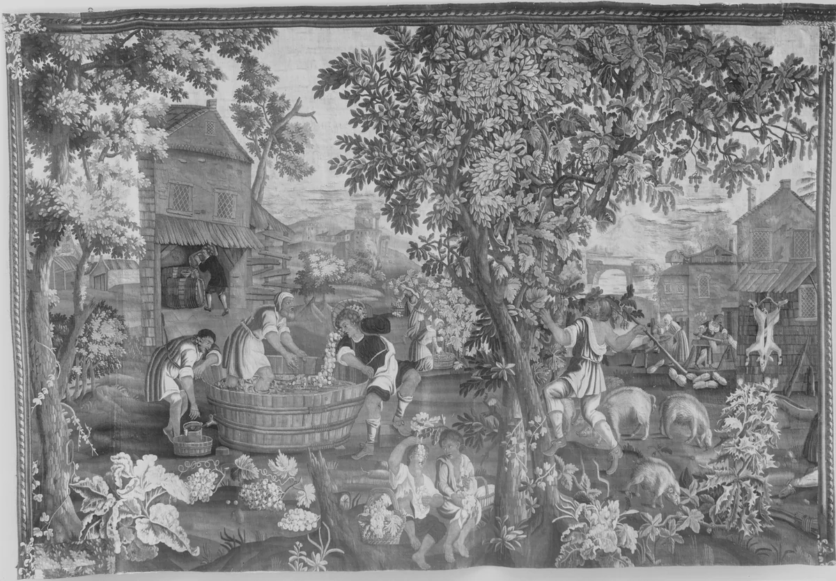 Autumn from a set of The Seasons by John Chabanex, textile, 1700-1715