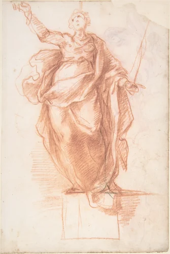 Allegorical Figure of Religion (recto); Study of a Griffon and of a Seated Figure (verso) by Cherubino Alberti, drawing, 1553-1615