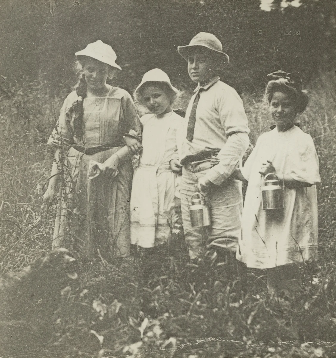 Untitled (Flora, Elizabeth, Howard & Kitty in Lake George field) by Alfred Stieglitz, other, 1903-1905
