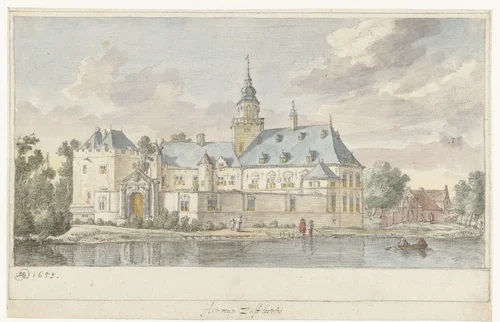 Gezicht op kasteel Nijenrode by Herman Saftleven, drawing, 1653