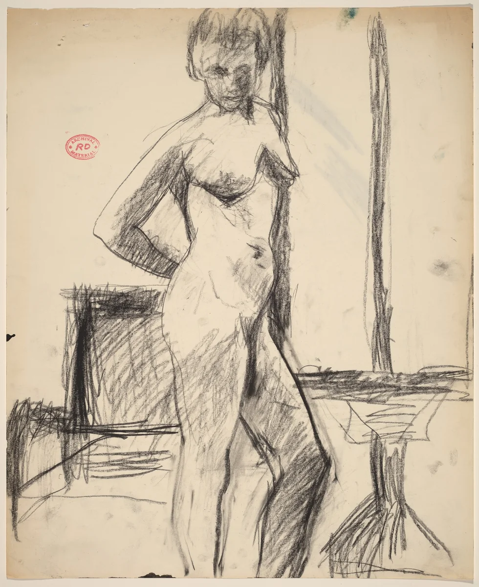 Untitled [female nude standing in the studio] by Richard Diebenkorn, drawing, 1955-1967