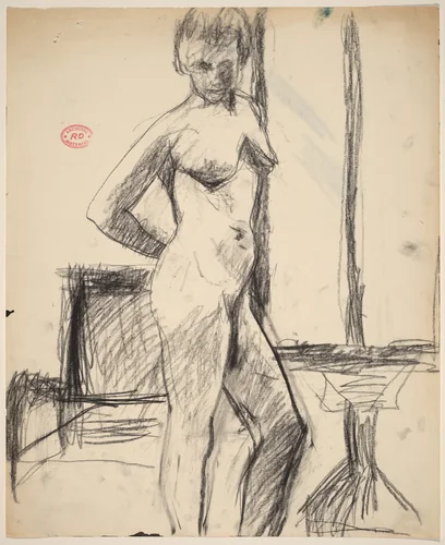 Untitled [female nude standing in the studio] by Richard Diebenkorn, drawing, 1955-1967