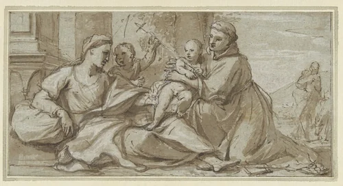 Maria met Christuskind, Johannes de Doper en H. Antonius van Padua by Gregorio Lazzarini, drawing, 1600-1699